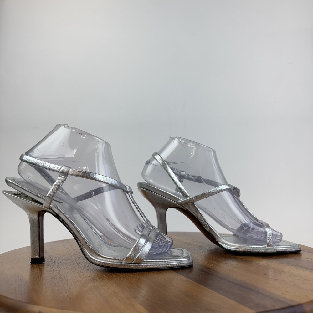 Womens Frame Le Addison Silver Metallic Leather Thong Strappy Sandals Size EU 38
